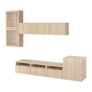 Комбинация на ТВ IKEA БЕСТО, Стеклянная дверь, под беленый дуб, Лаппвикен белый мореный дуб прозрачное стекло,