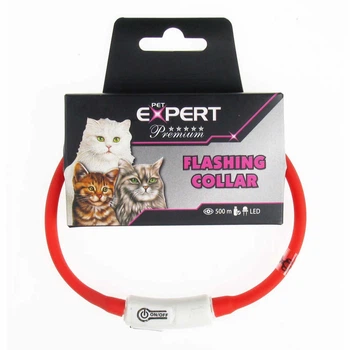 Нашийник для котів Expert,світиться, LED, USB, силікон, червоний, 1* 35см