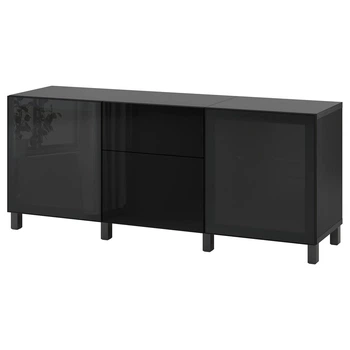 Модуль для зберігання із шухлядами IKEA BESTÅ БЕСТО, чорно-коричневий, SELSVIKEN СЕЛЬСВІКЕН, Стіббарп високий