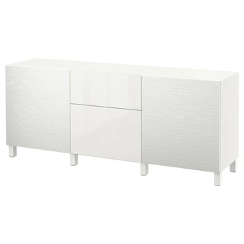 Модуль для зберігання із шухлядами IKEA BESTÅ БЕСТО, Лаксвікен білий, Блиск Selsviken, білий, 180x40x74 см,