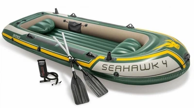 Надувная четырехместная лодка с веслами и насосом Intex 68351 Seahawk 4 351 x 145 x 48 см