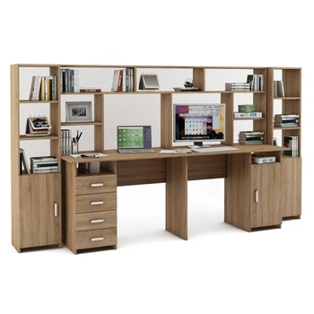 Компьютерный стол с пеналами надстройкой и ящиками для 2 детей Kidsbunkbed 278 х 60 х 149 см цвет дуб сонома