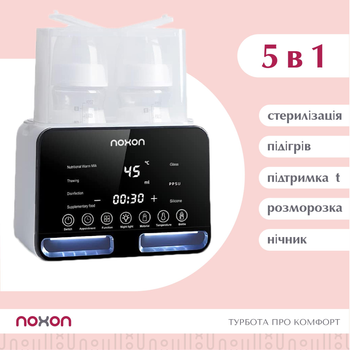 Стерилізатор та підігрівач для дитячих пляшечок NOXON 5в1 на дві пляшечки електричний цифровий з підсвічуванням та таймером із підставкою стерелізації яєць