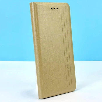 Шкіряний чохол-книжка Mustang для Xiaomi Redmi Note 12S (Золотий)