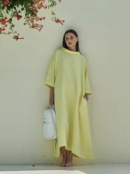 Льняное свободное платье лимонное M - linen island (133450)
