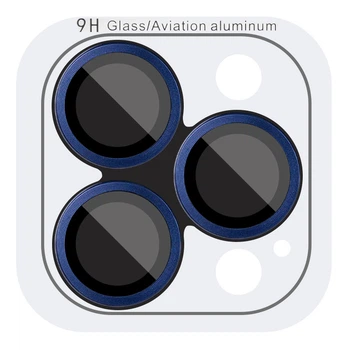 Защитное стекло Metal Classic на камеру (в упак.) для Apple iPhone 15 Pro (6.1") / 15 Pro Max (6.7") Синий/Dark blue
