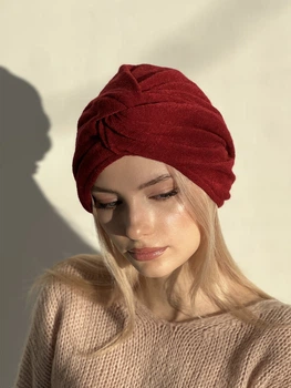 Шапка тюрбан из ангоры зимняя D.Hats бордо