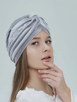 Чалма женская восточная бархатная D.Hats светло серого цвета