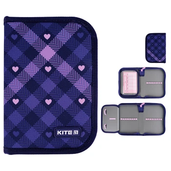 Пенал Kite, 1 відділення, без наповнення, 621 Check and Hearts