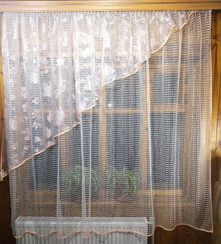 Занавеска готовая короткая кухонная Фаина молочна веточка пресик левая 170*280 см