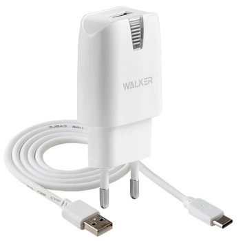Сетевое зарядное устройство (адаптер) 2в1 WALKER WH-21 1USB / 2A + Type-C white