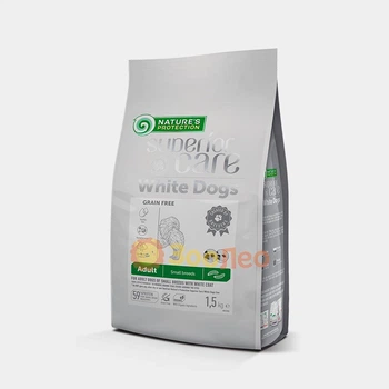Сухий беззерновий корм Nature's Protection Superior Care White Dogs Grain Free with Insect Adult Small Breeds, для дорослих собак малих порід з білою шерстю, з протеїнами комах , 1.5 кг