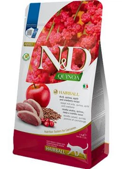 Сухий беззерновий корм Farmina N & D Quinoa Hairball Adult для дорослих кішок (качка/кіноа/яблуко/журавлина) 1.5 кг