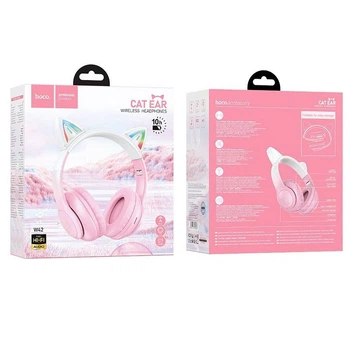 Беспроводные наушники hoco. W42 Cat Ears Bluetooth 5.3, TF, AUX, аккумулятор 400mAh, до 10 часов музыки, 180 часов ожидания, Cherry Blossom