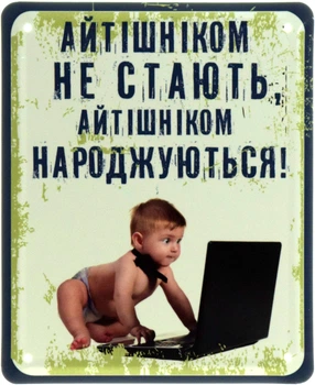 Металева табличка "Айтішником Не Стають, Айтішником Народжуються!" (ms-104613)