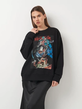 Свитшот оверсайз женский NA-KD 1691-000027-9298 2XS Черный с принтом (7325943553806)