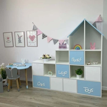 Стеллаж для детских игрушек Gap Замок 8 ящиков, 14 ячеек, 160x160x34 см (ДСЗ8)