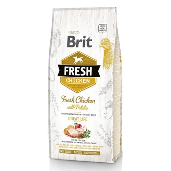 Полноценный сухой корм Brit Fresh для взрослых собак со свежей курицей и картофелем 2,5 кг