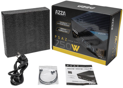 Блок питания 750 Вт, AZZA, Black, 80+ Bronze, 12 см, 2xMolex / 5xSATA / 4x6+2-pin / 1x20+4-pin / 1x4+4-pin, защита UVP/OVP/OPP/OCP/SCP (PSAZ-750W)