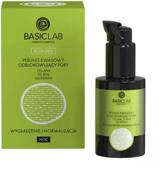 Peeling do twarzy BasicLab Acidumis kwasowy odblokowujący pory z 15% AHA i 2% BHA 30 ml (5904639171115)