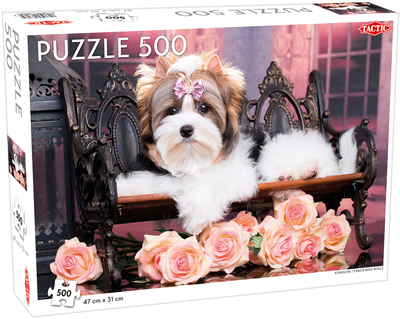 Puzzle Tactic Yorkshire Terrier with Roses 500 elementów (6416739583082)