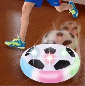 Интерактивный летающий футбольный мяч для дома Детский аэромяч Hoverball с LED подсветкой и музыкой Аэрофутбол Черно-белый