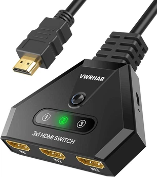 Разветвитель HDMI Splitter, 4K Automatic/Manual 3 in 1 Out, поддерживает 4K/3D/HDR/UHD/1080P, Xbox, PS5/4/3, Blu-Ray Firestick, HDTV и Apple TV