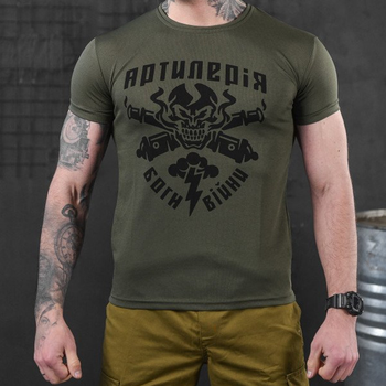 Потоотводящая мужская футболка Coolmax с принтом "Артиллерия" олива размер XL