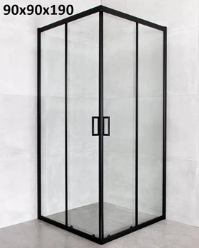 Стеклянная душевая кабина AVKO Glass RDR06, Каленое стекло, Черная, 90х90х190 см. Без поддона