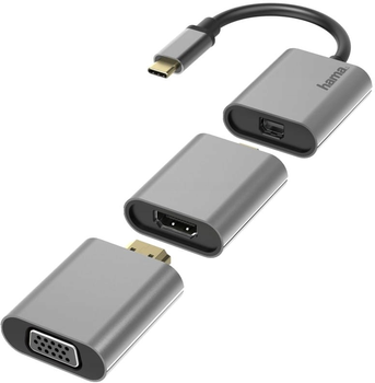 Адаптер Hama USB Type-C - mini-DisplayPort - HDMI - VGA M/F Grey (4047443437075)