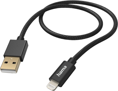 Kabel Hama Fabric USB Type-A - Lightning M/M 1.5 m Black (4047443486417)