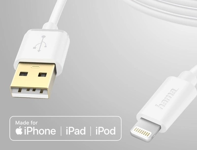 Кабель Hama Apple Lightning - USB Type A M/F M/M 3 м White (4047443421432)