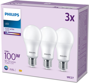 Набір світлодіодних ламп Philips A67 E27 13W 3 шт Cool White (8719514451339)