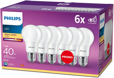 Набір світлодіодних ламп Philips A60 E27 5.5W 6 шт Warm White (8718696586334)