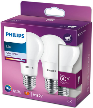 Zestaw żarówek LED Philips A60 E27 7.5W 2 szt Cool White (8718699770266)