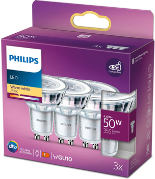Zestaw żarówek LED Philips Classic GU10 4.6W 3 szt Warm White (8718699776114)