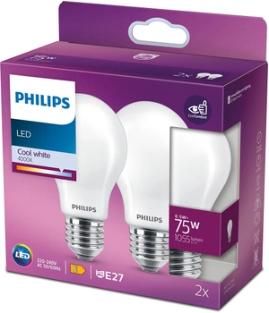 Набір світлодіодних ламп Philips Classic A60 E27 8.5W 2 шт Cool White (8718699763657)