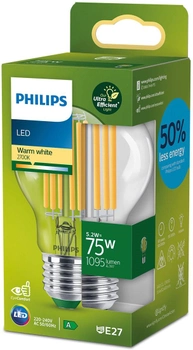 Żarówka LED Philips UltraEfficient A60 E27 5.2W Warm White Filament (8720169187818)
