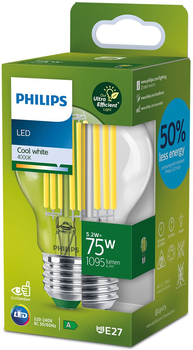 Żarówka LED Philips UltraEfficient A60 E27 5.2W Cool White Filament (8720169187894)