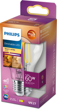 Світлодіодна лампа Philips WarmGlowDim Classic A60 E27 5.9W Warm White Filament (8719514323834)