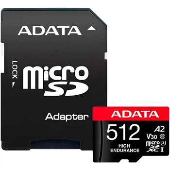 Карта памяти A-DATA High Endurance microSDXC 512GB (UHS-I U3) W-85 MB/s, R-100 MB/s Class 10 A2 V30 (AUSDX512GUI3V30SHA2-RA1) + SD Adapter