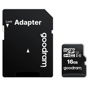 Карта памяти Goodram microSDHC 16GB (UHS-I U1) W-10 MB/s, R-100 MB/s Class 10 (M1AA-0160R12) + SD Adapter
