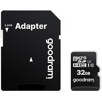 Карта памяти Goodram microSDHC 32GB (UHS-I U1) W-10 MB/s, R-100 MB/s Class 10 (M1AA-0320R12) + SD Adapter