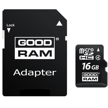 Карта памяти Goodram microSDHC 16GB W-4 MB/s, R-15 MB/s Class 4 (M40A-0160R11) + SD Adapter