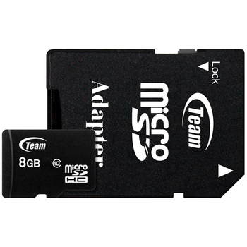 Карта памяти Team microSDHC 8GB (UHS-I) W-14 MB/s, R-20 MB/s Class 10 (TUSDH8GCL1003) + SD Adapter