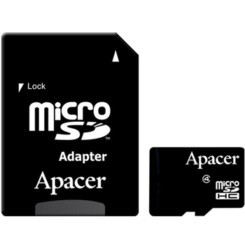 Карта памяти Apacer microSDHC 16GB W-5 MB/s, R-10 MB/s Class 4 (AP16GMCSH4-R) + SD Adapter