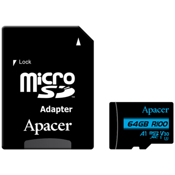 Карта памяти Apacer microSDXC 64GB (UHS-I U3) W-80 MB/s, R-100 MB/s Class 10 V30 (AP64GMCSX10U7-R) + SD Adapter