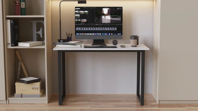 Стіл письмовий Кнап 2 Ferrum-decor 750x1200x600 Чорний метал ДСП Білий 16 мм (KNAP2009)
