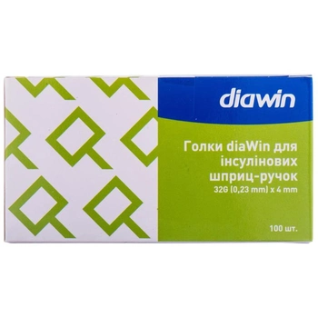 Голки DiaWin для інсулінових шприц-ручок 32G 0,23 мм х 4 мм 100 шт (4714-46506)