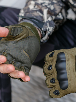 Тактичні перчатки, рукавички армійські без пальців (олива) ON-013